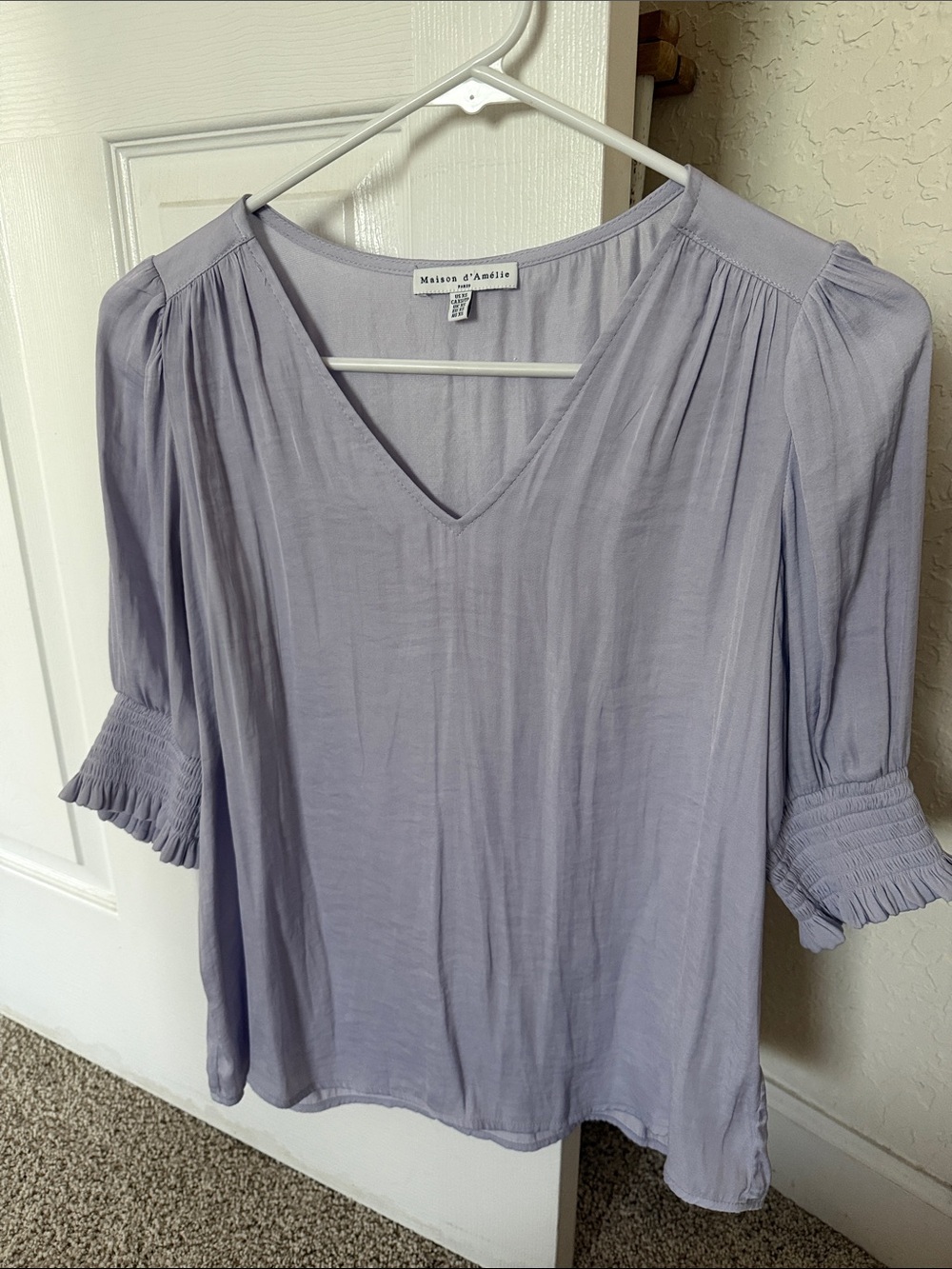 Maison Jules Soft Lavender V-Neck Smocked Sleeve Top